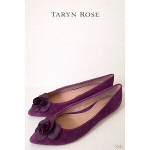 Taryn Rose Frida Suede Ballet Flats Purple Violet Rosette Pointed Toe Comfort 12